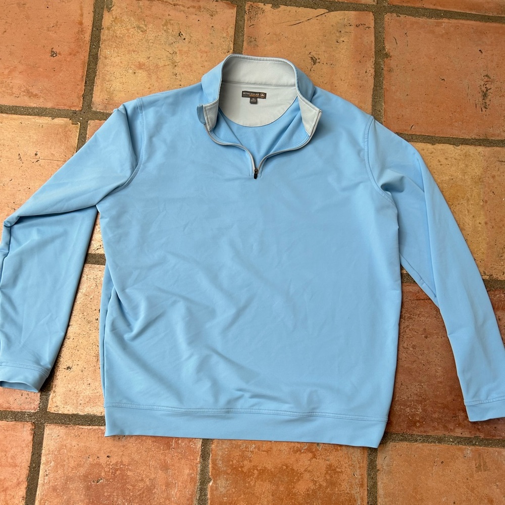Peter Millar Crown Sport baby blue 3/4 zip pullover, size XL
